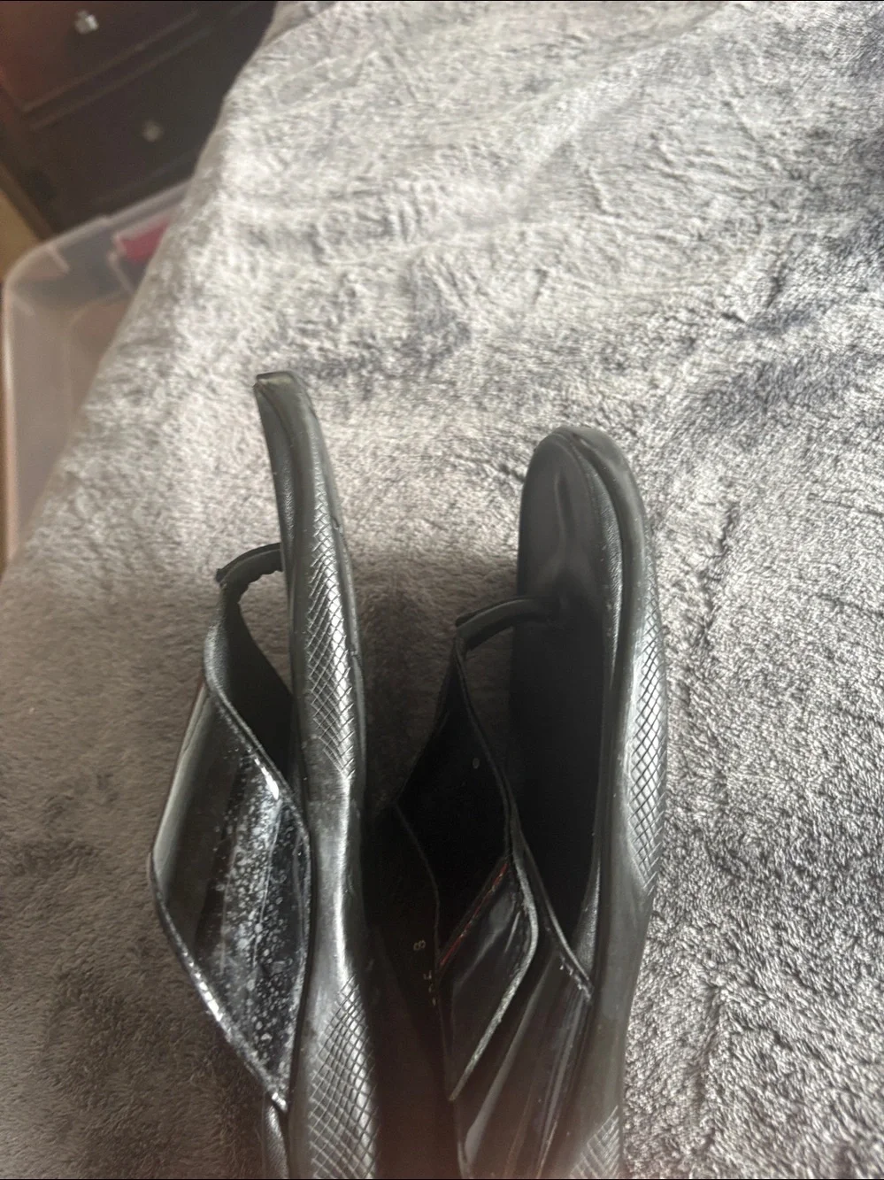 Prada Black Patent Thong Sandals with Red Logo Tabs
